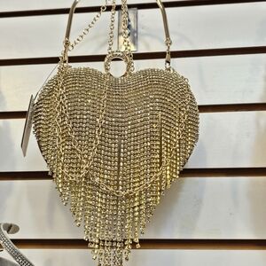 Gold Heart-Shaped Chain Fringe Bag